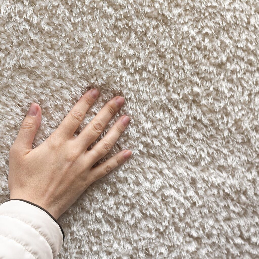 photo of someone's hand feeling clean carpet