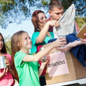 family giving donations