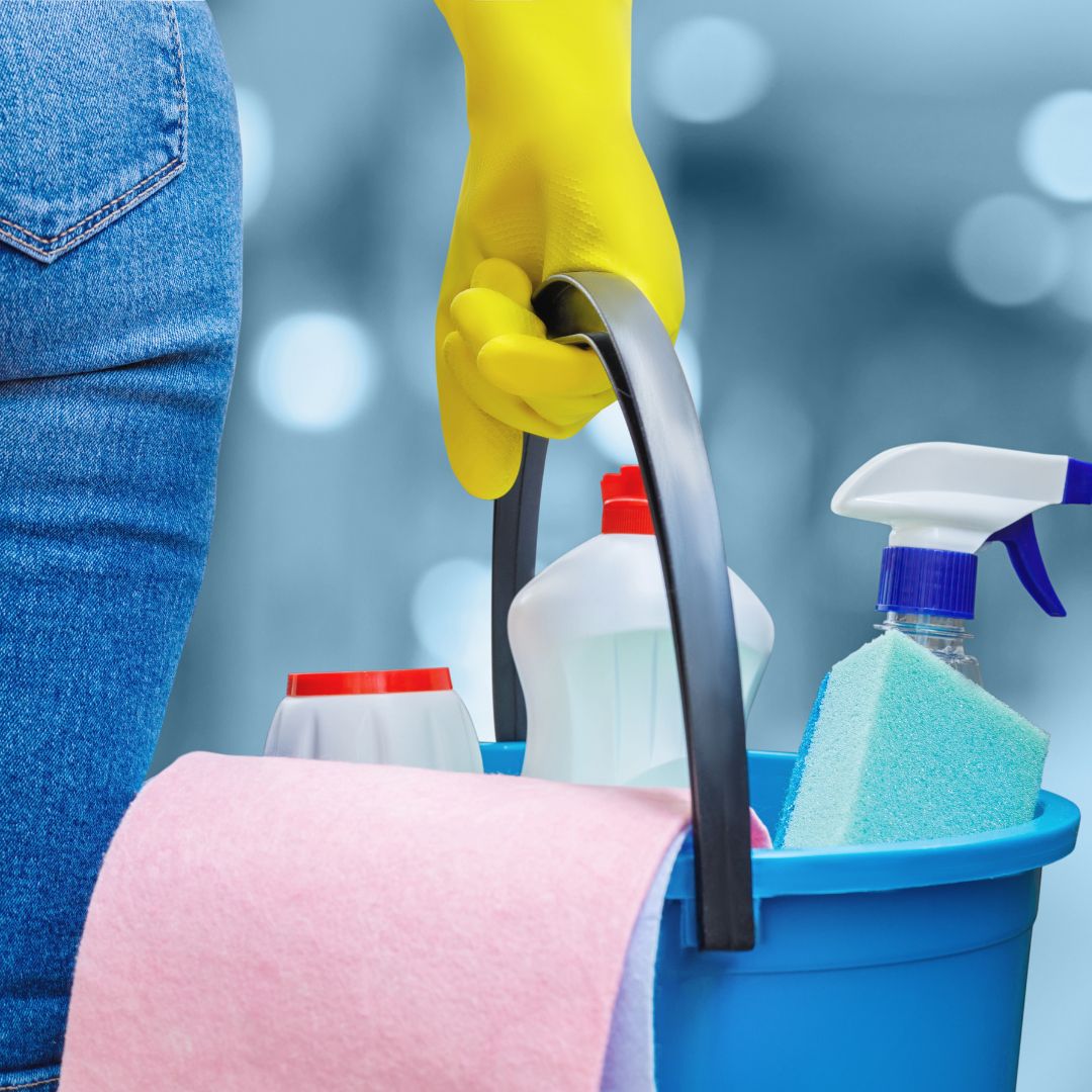 bucket of cleaning supplies
